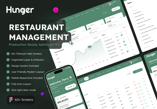 کیت UI داشبورد مدیریت رستوران هانگر | Hunger