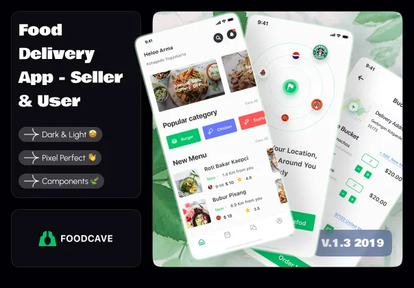 طرح UI اپلیکیشن تحویل غذا | FoodCave