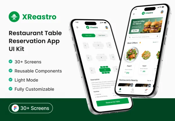 کیت UI اپلیکیشن رزرو میز رستوران | XRestro