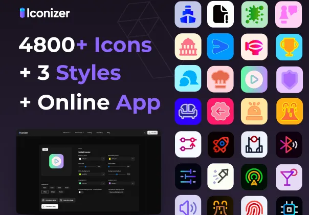 پکیج آیکون آیکونایزر | Iconizer Pro | 4800+ آیکون قابل شخصی‌سازی در 3 سبک
