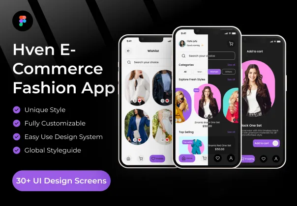طرح UI فیگما اپلیکیشن فشن E-Commerce هوون | Hven