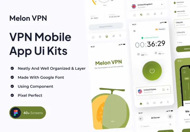 کیت UI اپلیکیشن موبایل VPN ملون | Melon