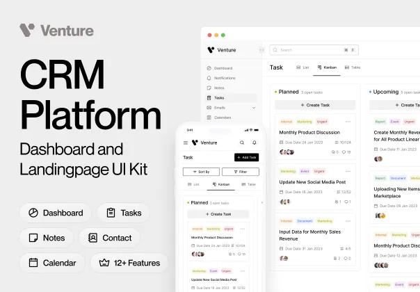 کیت UI داشبورد و صفحه فرود CRM وِنچر | Venture
