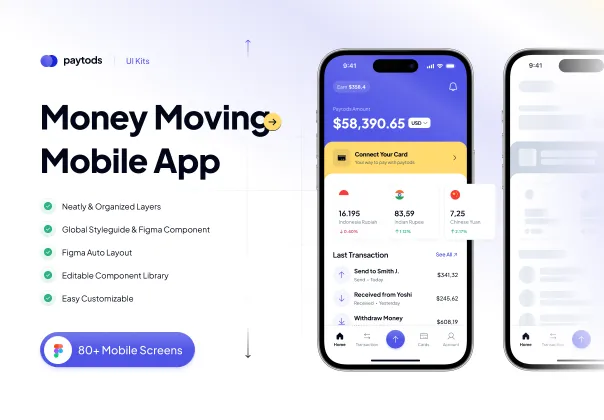 کیت UI اپلیکیشن موبایل انتقال پول پیتودز | Paytods