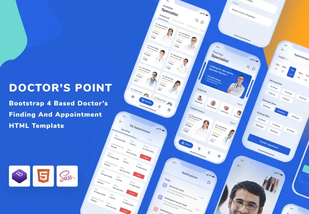 قالب HTML اپلیکیشن پزشکی Doctor's Point مبتنی بر Bootstrap 4