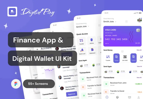 DigitalPay - کیت رابط کاربری اپلیکیشن کیف پول و مدیریت مالی فیگما