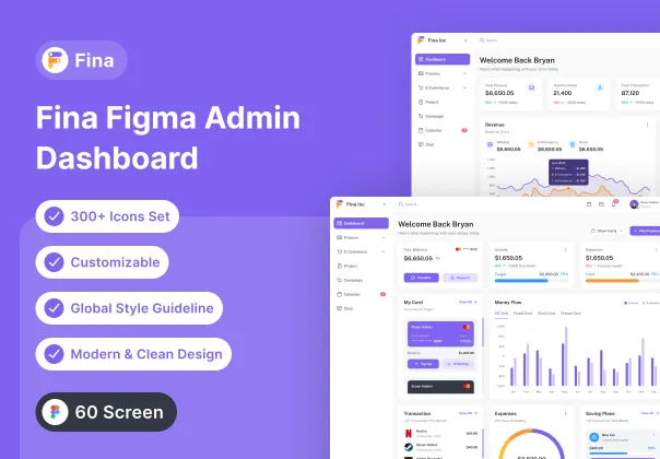 کیت داشبورد حرفه‌ای فینا | قالب فیگما Fina