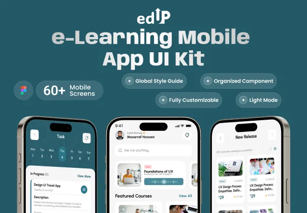 کیت رابط کاربری اپلیکیشن آموزشی EduUP | قالب فیگما موبایل