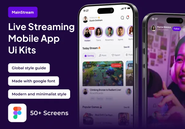 کیت رابط کاربری پریمیوم اپ پخش زنده بازی | MainStream