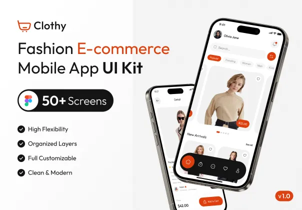 کیت رابط کاربری اپلیکیشن موبایل فروشگاه مد و فشن | Clothy