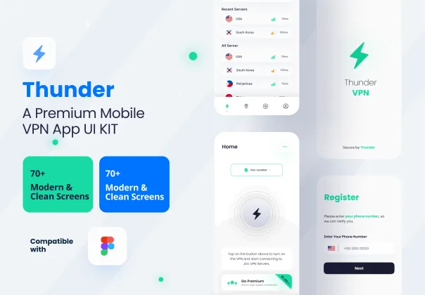 کیت رابط کاربری اپلیکیشن وی‌پی‌ان موبایل تاندر | Thunder