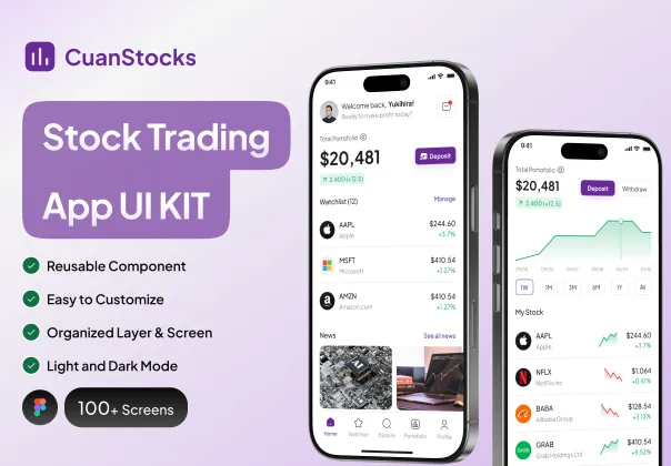کیت رابط کاربری اپلیکیشن معامله سهام | CuanStocks