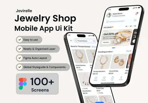 کیت رابط کاربری اپلیکیشن موبایل فروشگاه جواهرات | Jovirelle